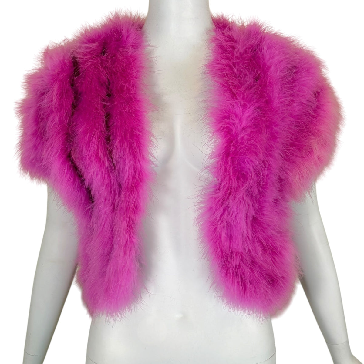Intimé of California 1970s Hot Pink Marabou Feather Vest, Cropped Open-Front, Size S