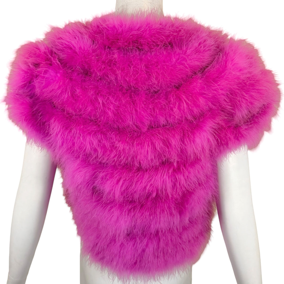 Intimé of California 1970s Hot Pink Marabou Feather Vest, Cropped Open-Front, Size S