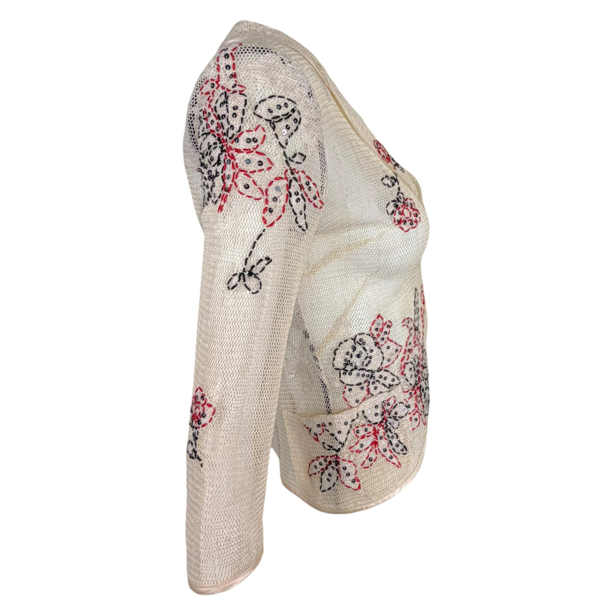 Anna Molinari vintage cream crochet mesh jacket with floral sequin embroidery, side view