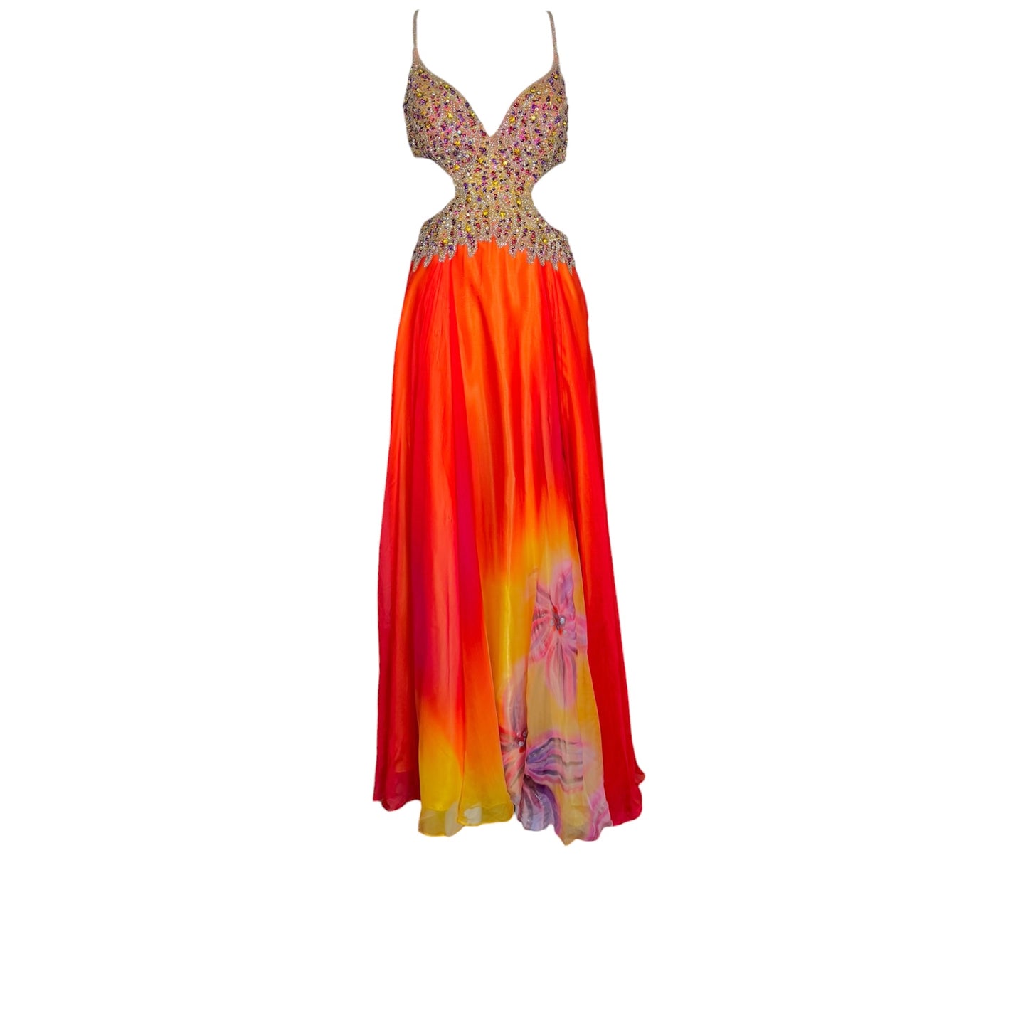 Renaissance Collection Vintage Y2K Beaded Silk Ombré Cutout Evening Gown Size 2