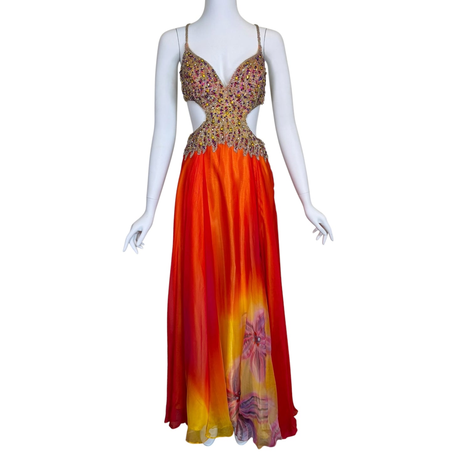 Renaissance Collection Vintage Y2K Beaded Silk Ombré Cutout Evening Gown Size 2