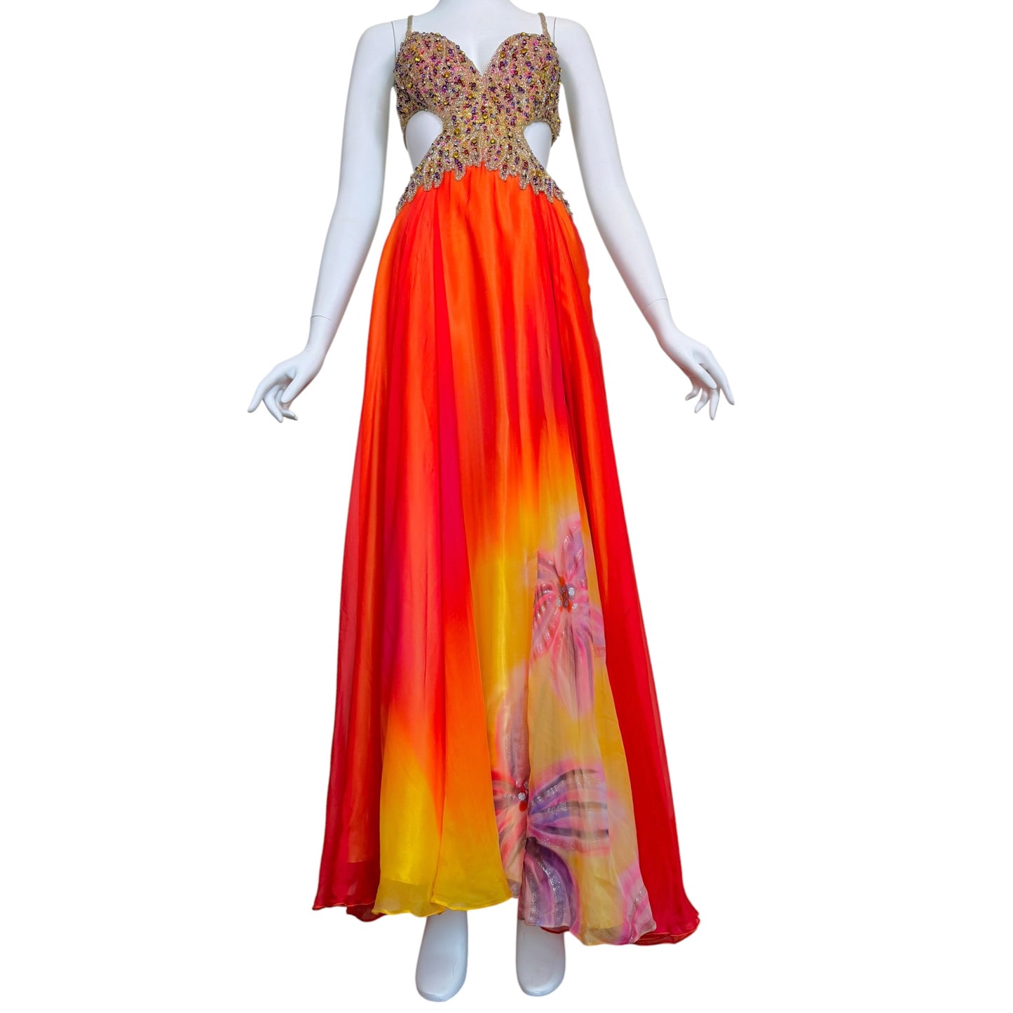Renaissance Collection Vintage Y2K Beaded Silk Ombré Cutout Evening Gown Size 2
