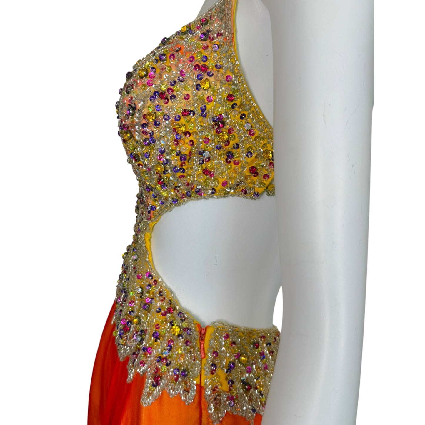 Renaissance Collection Vintage Y2K Beaded Silk Ombré Cutout Evening Gown Size 2
