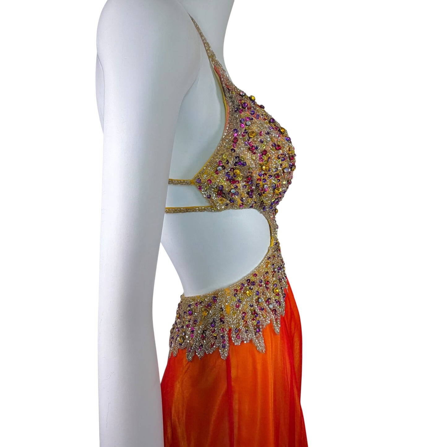 Renaissance Collection Vintage Y2K Beaded Silk Ombré Cutout Evening Gown Size 2