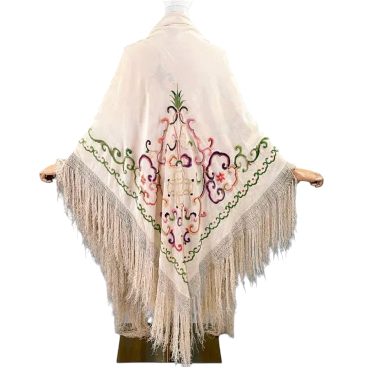 Antique 1920s Silk Embroidered Piano Shawl
