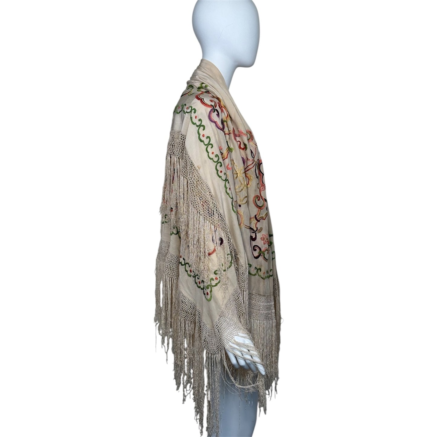 Antique 1920s Silk Embroidered Piano Shawl