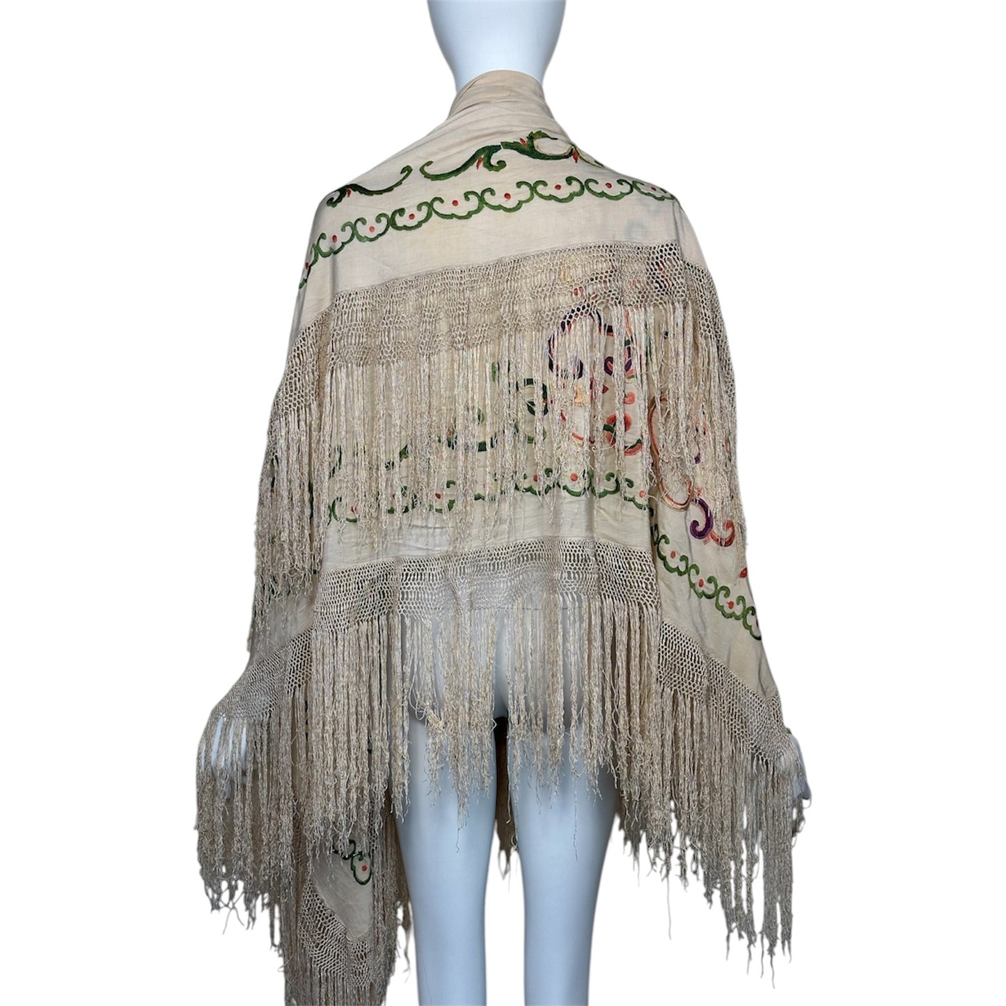 Antique 1920s Silk Embroidered Piano Shawl