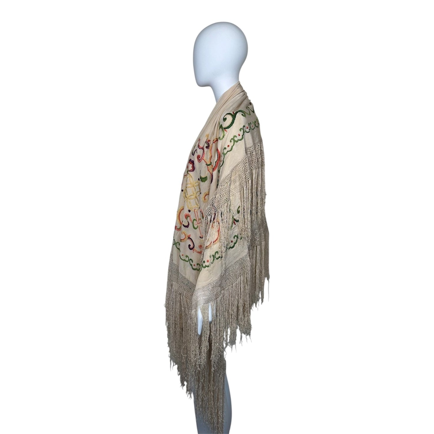 Antique 1920s Silk Embroidered Piano Shawl