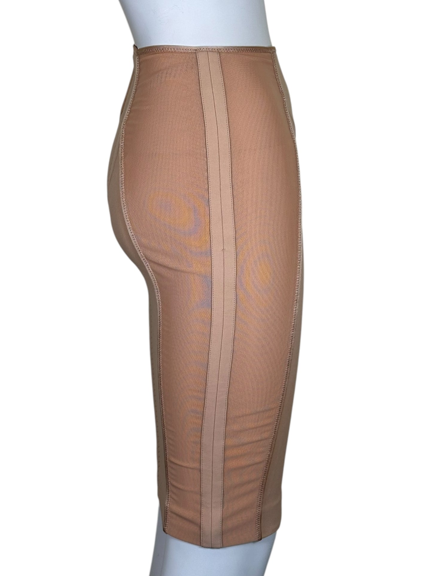 Tom Ford Beige Mesh Panel Pencil Skirt with Gold Logo Side Zipper Size 34