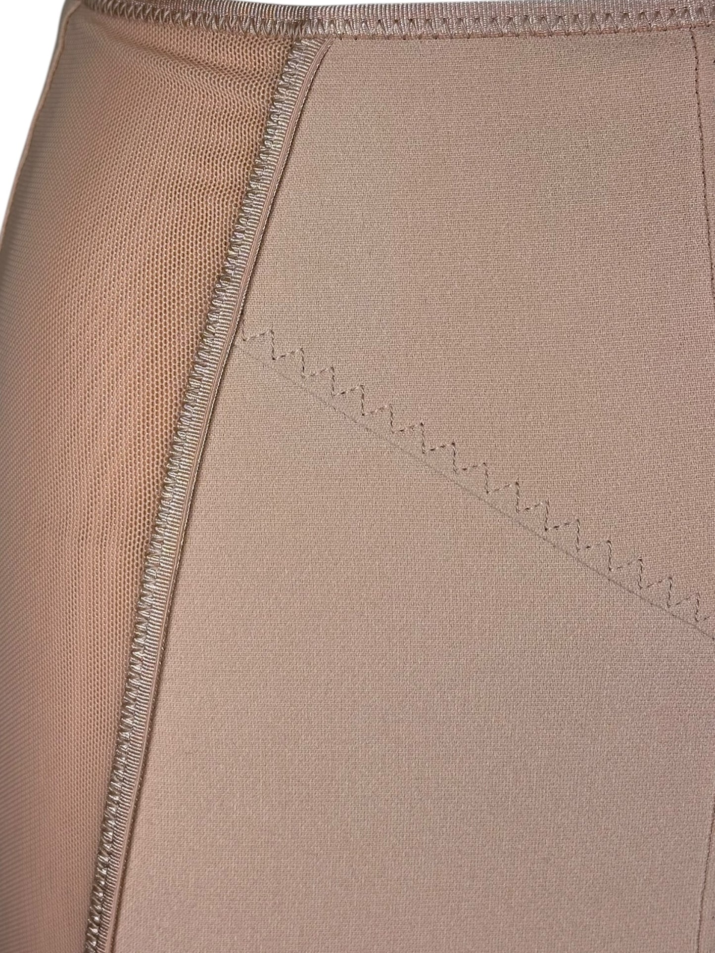 Tom Ford Beige Mesh Panel Pencil Skirt with Gold Logo Side Zipper Size 34