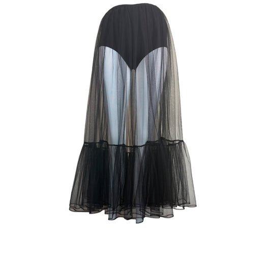 Chanel F/W 2025 Runway Look 1 Sheer Black Tulle Midi Skirt NWT Size 36