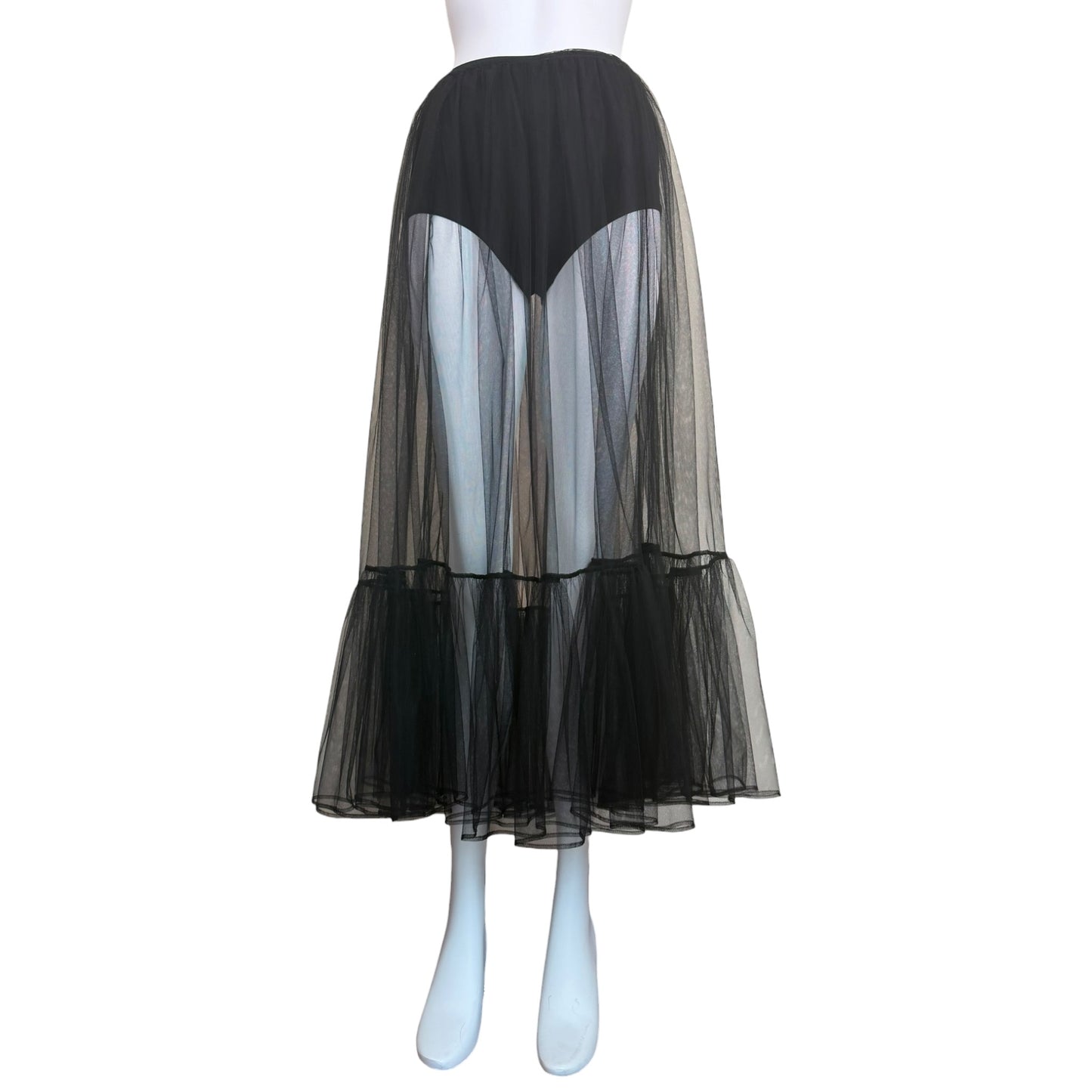 Chanel F/W 2025 Runway Look 1 Sheer Black Tulle Midi Skirt NWT Size 36