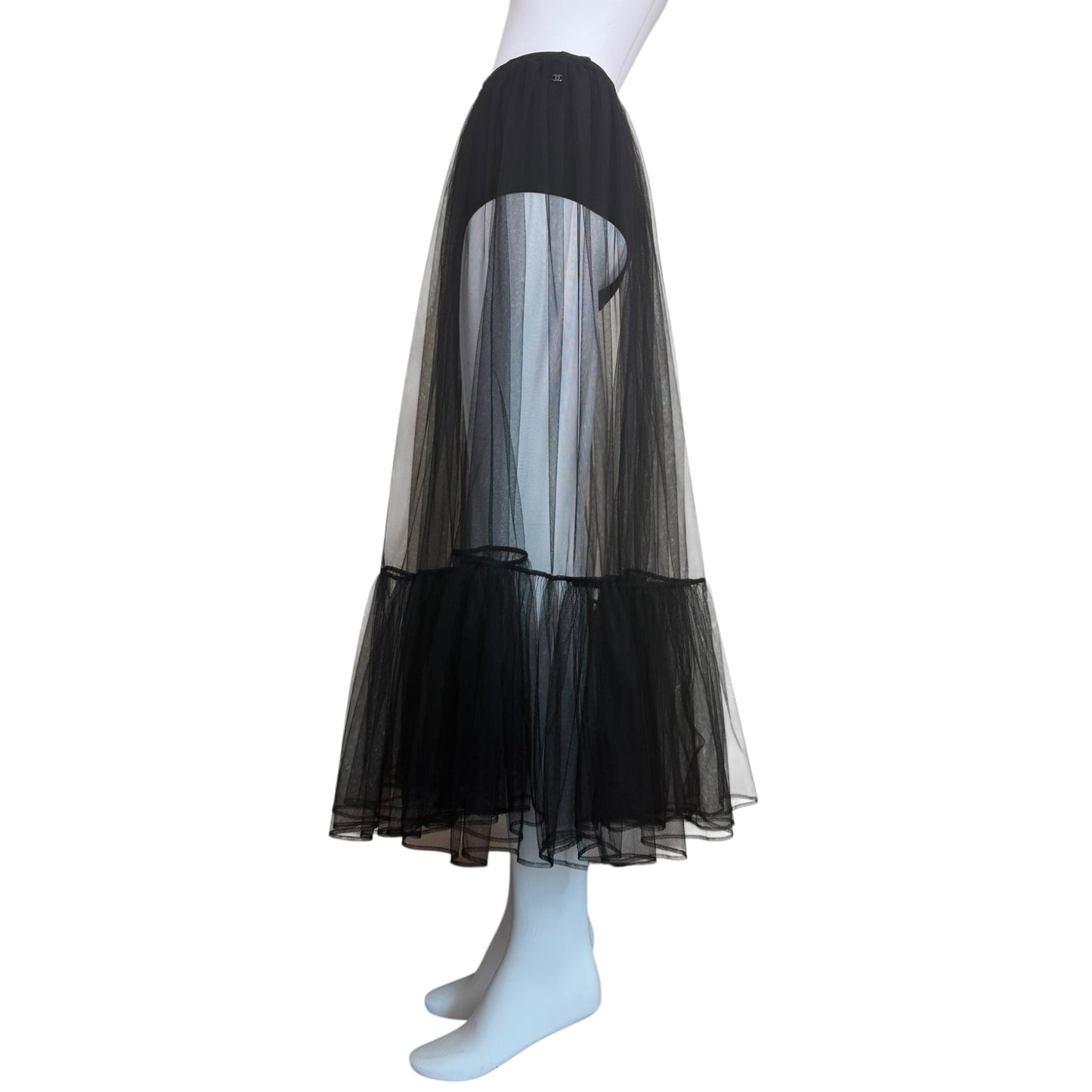 Chanel F/W 2025 Runway Look 1 Sheer Black Tulle Midi Skirt NWT Size 36