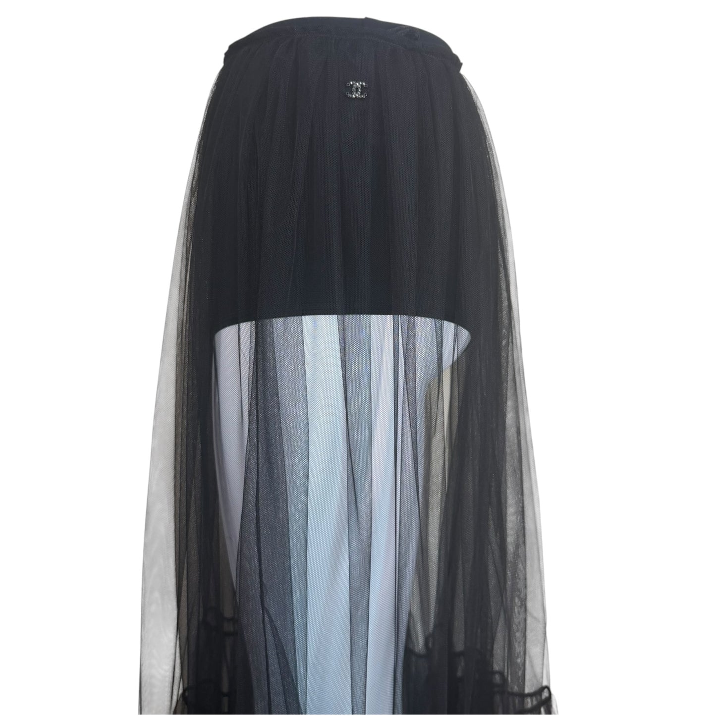 Chanel F/W 2025 Runway Look 1 Sheer Black Tulle Midi Skirt NWT Size 36