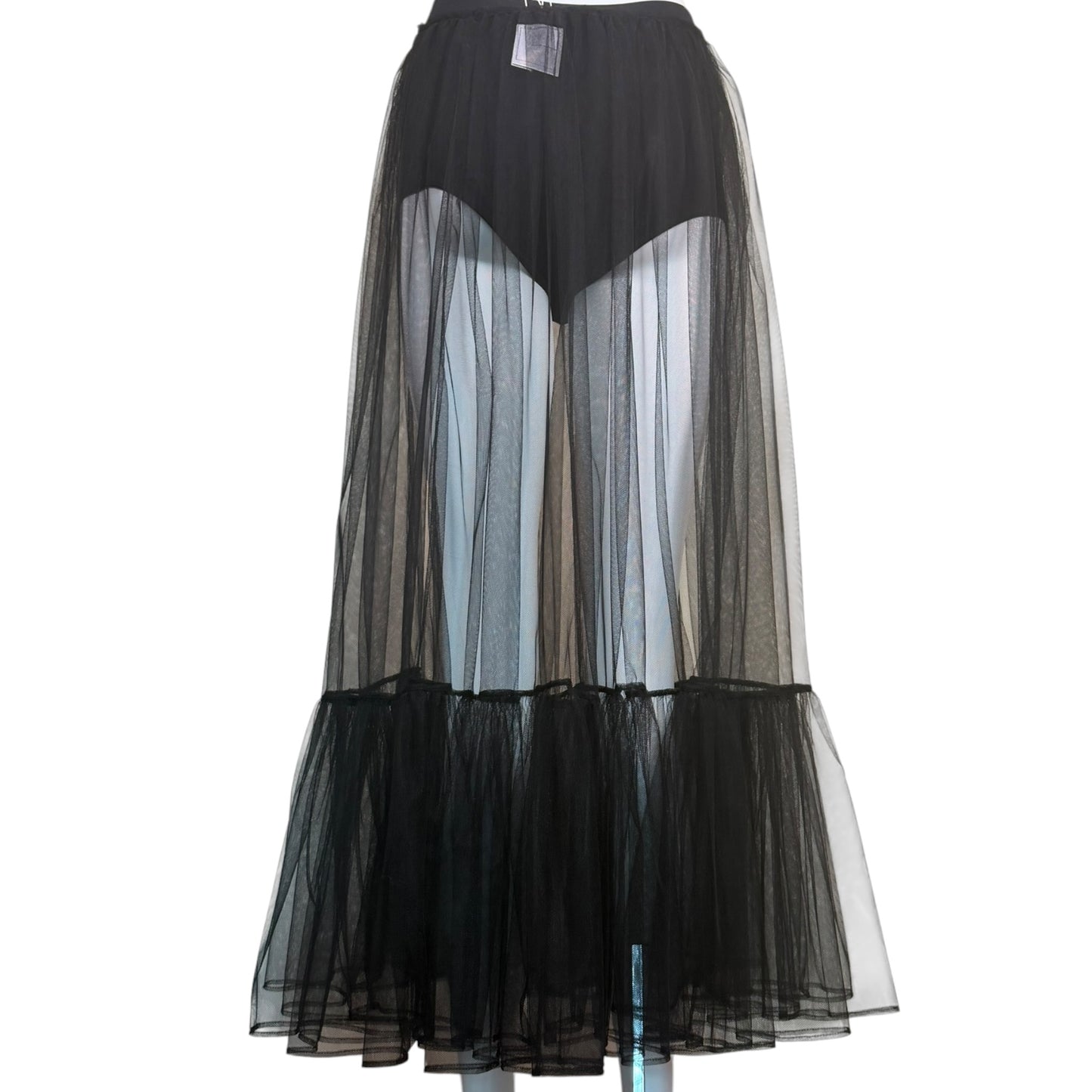 Chanel F/W 2025 Runway Look 1 Sheer Black Tulle Midi Skirt NWT Size 36