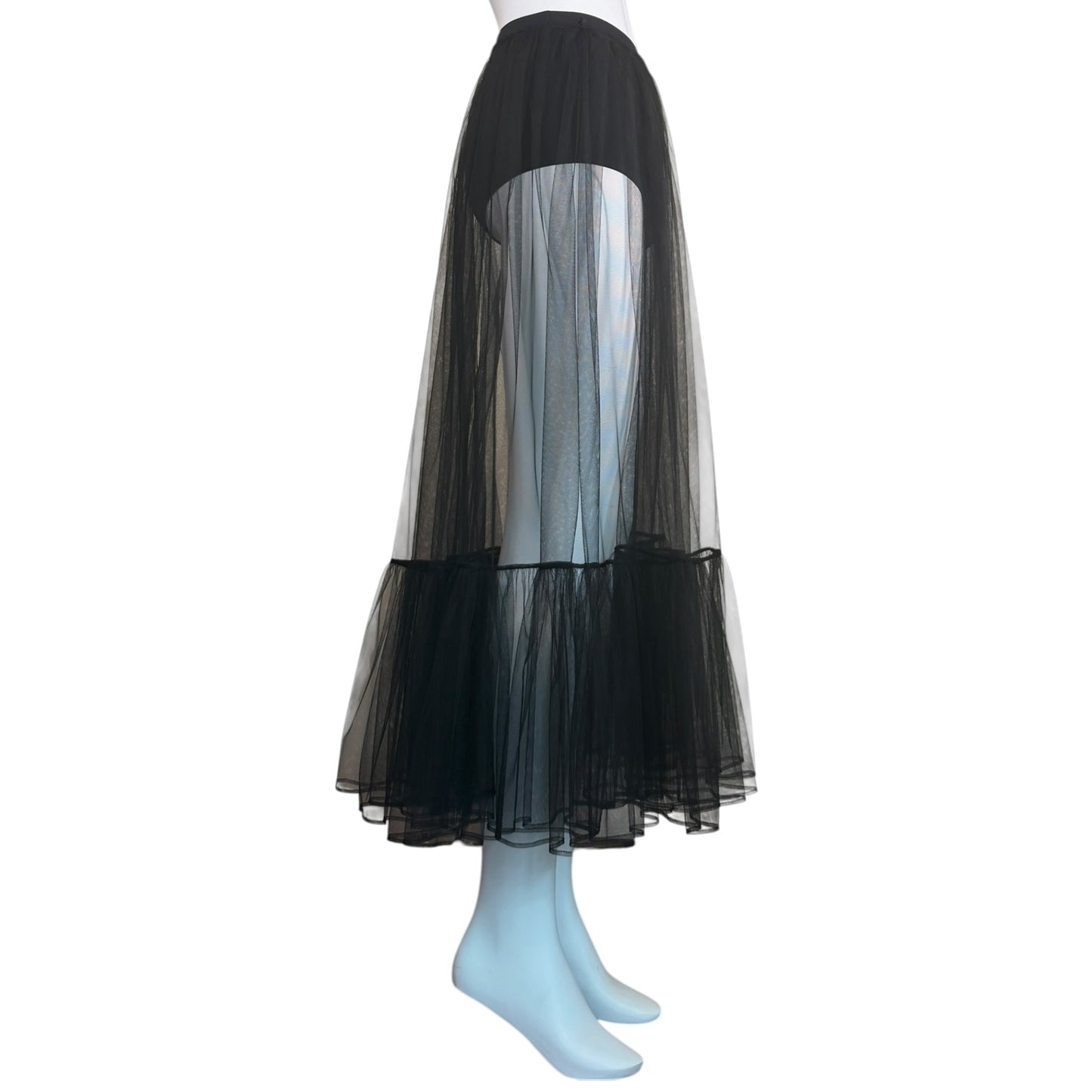 Chanel F/W 2025 Runway Look 1 Sheer Black Tulle Midi Skirt NWT Size 36