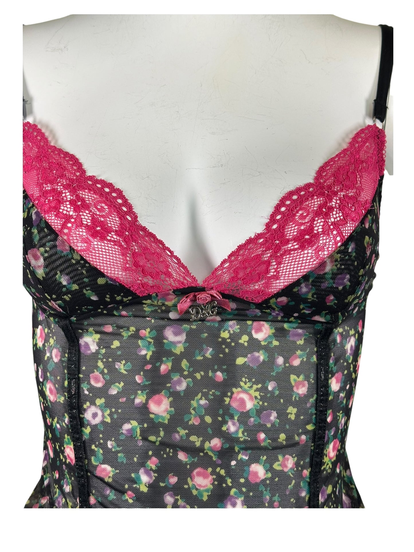 Dolce Gabbana 90’s Floral Pink Fuchsia Mesh Bustier