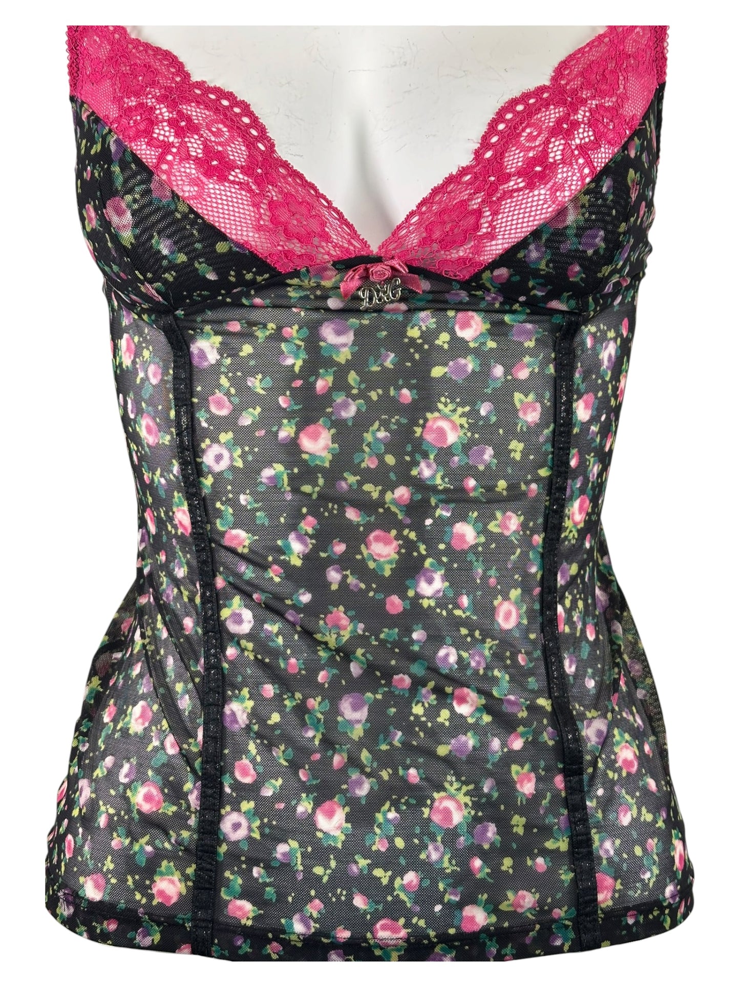 Dolce Gabbana 90’s Floral Pink Fuchsia Mesh Bustier