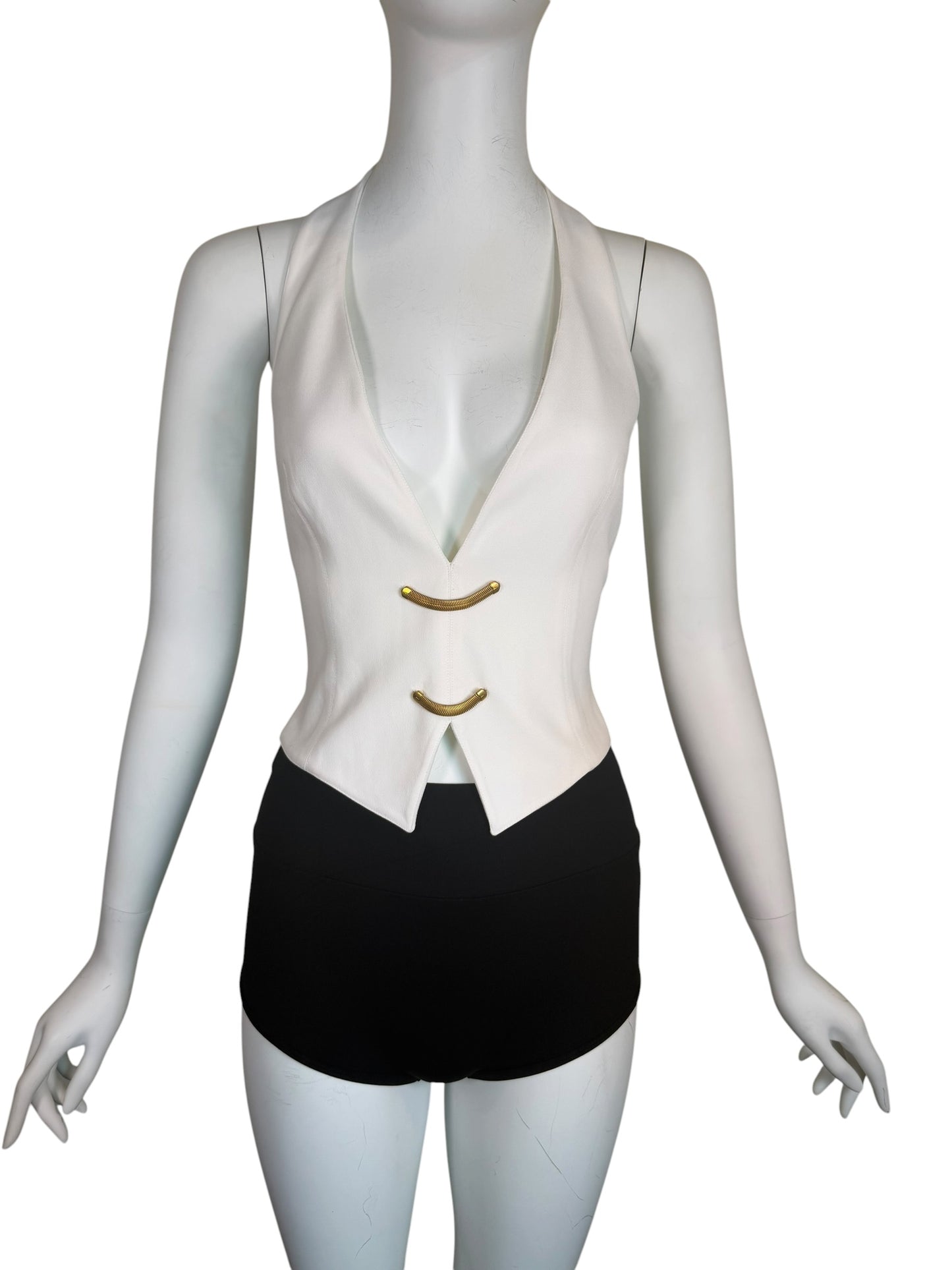 Vintage Claude Montana Paris  White Wool Halter Top with Gold Hardware | Made in Italy