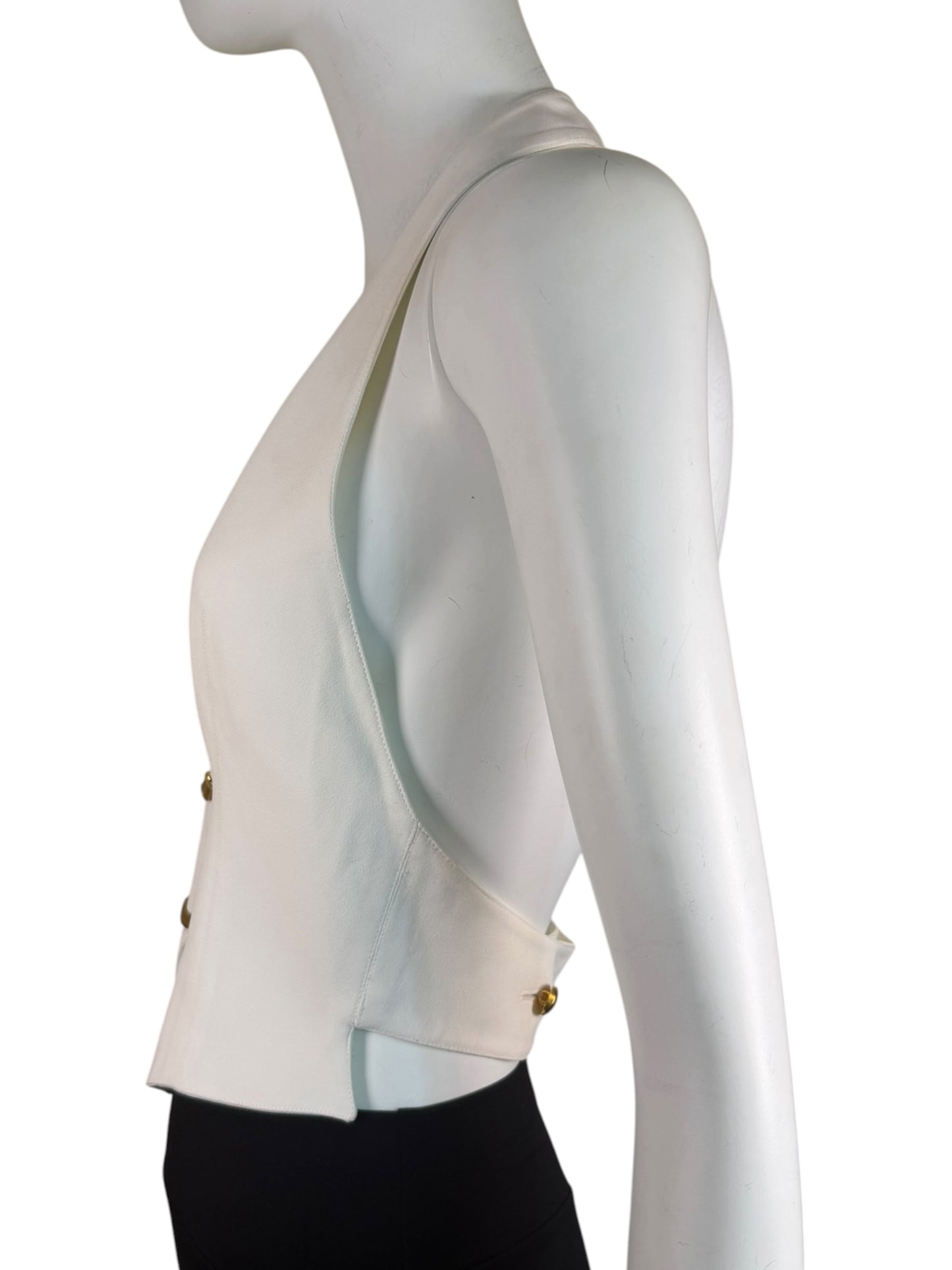 Vintage Claude Montana Paris  White Wool Halter Top with Gold Hardware | Made in Italy