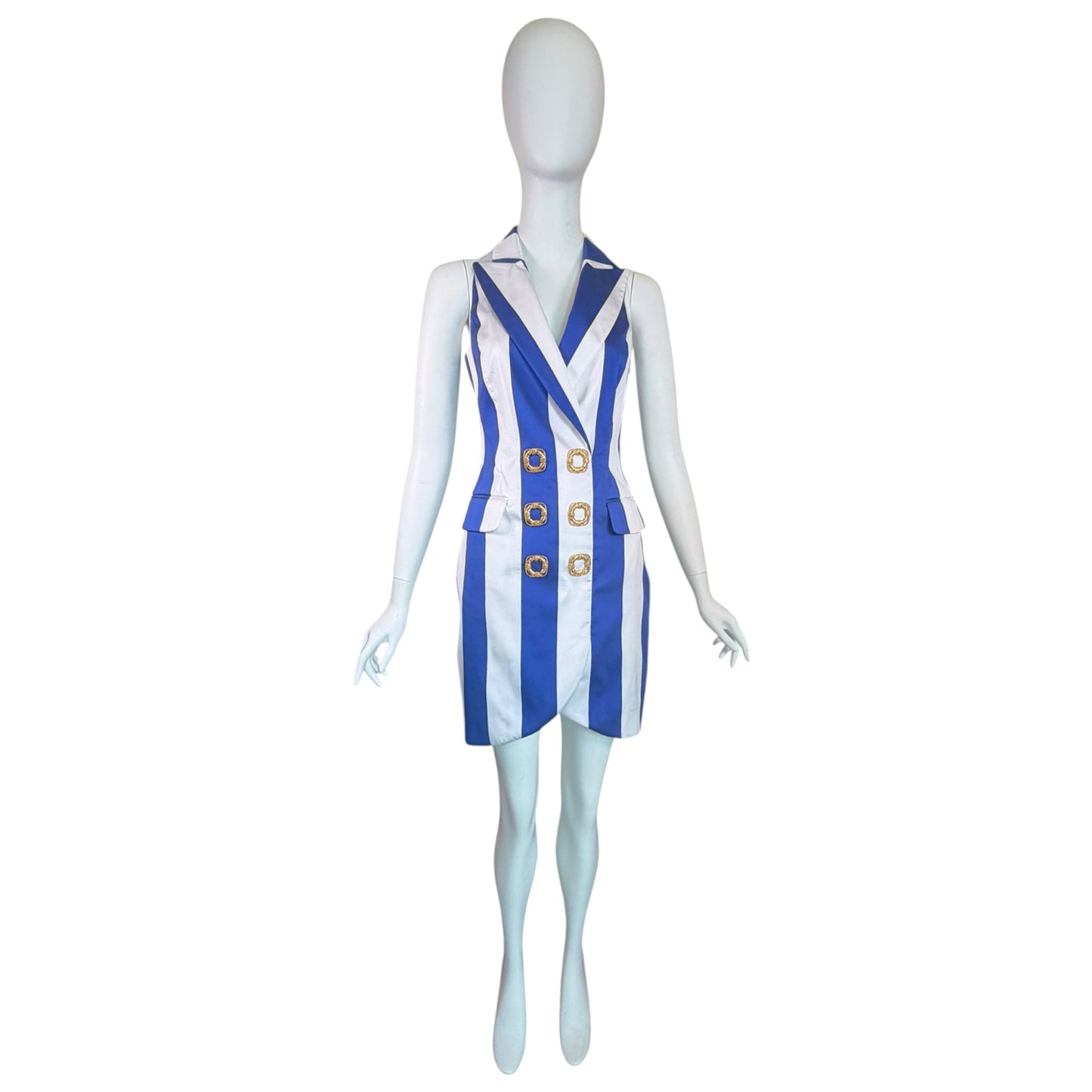 Moschino Couture! Blue & White Stripe Double-Breasted Blazer Mini Dress Size 6