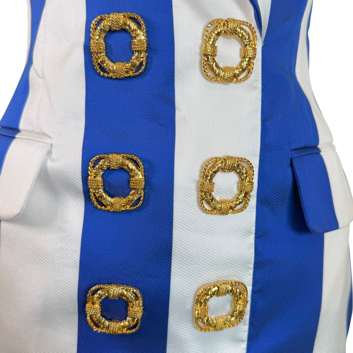 Moschino Couture! Blue & White Stripe Double-Breasted Blazer Mini Dress Size 6