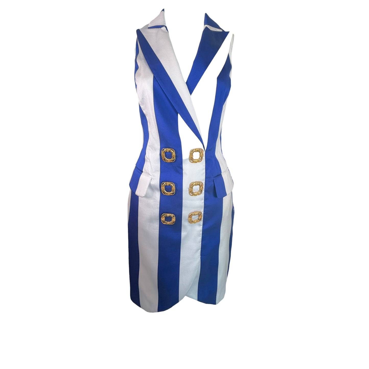 Moschino Couture! Blue & White Stripe Double-Breasted Blazer Mini Dress Size 6