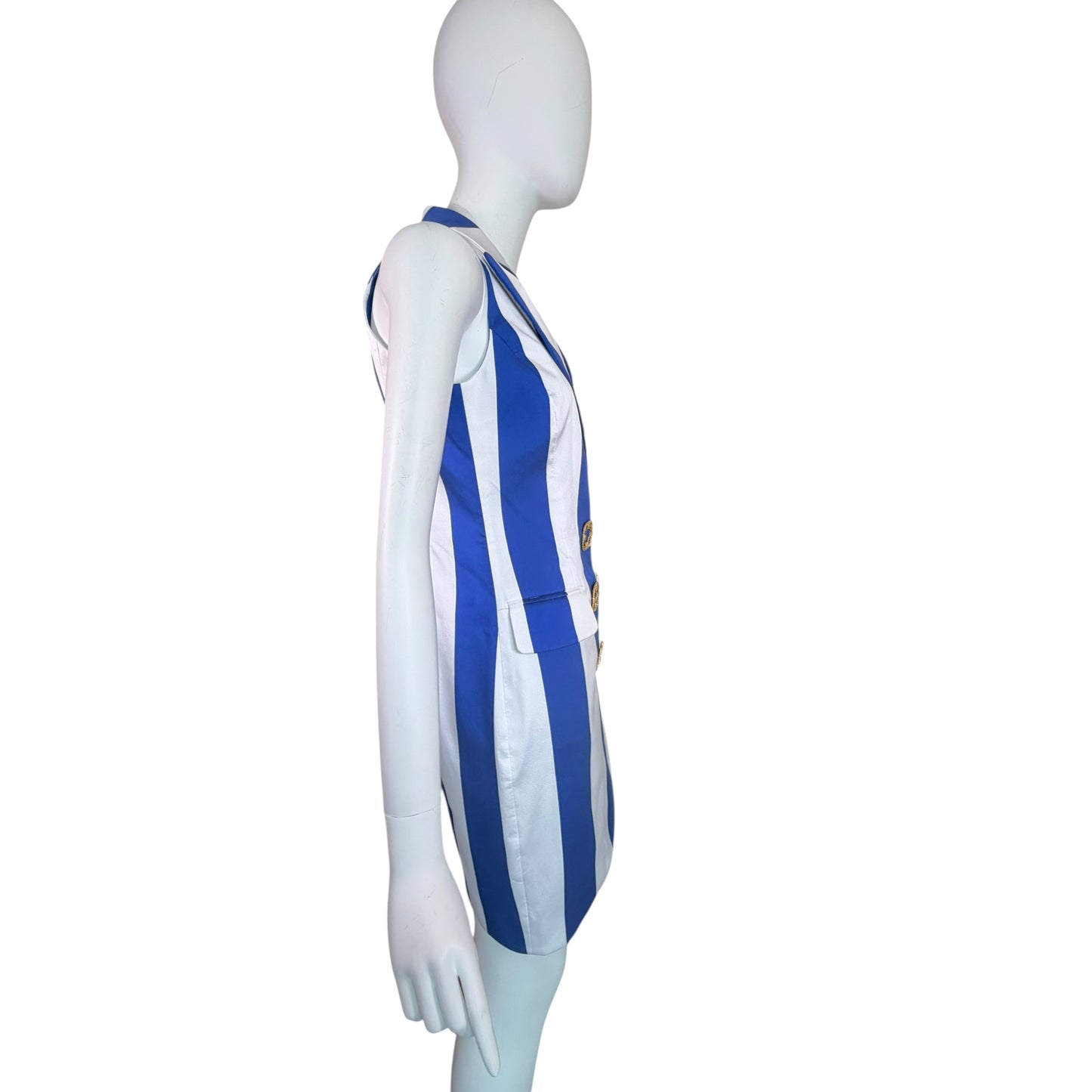 Moschino Couture! Blue & White Stripe Double-Breasted Blazer Mini Dress Size 6