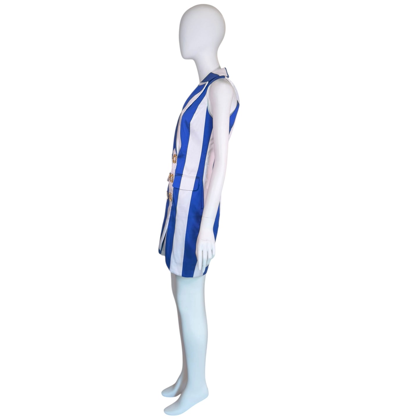 Moschino Couture! Blue & White Stripe Double-Breasted Blazer Mini Dress Size 6