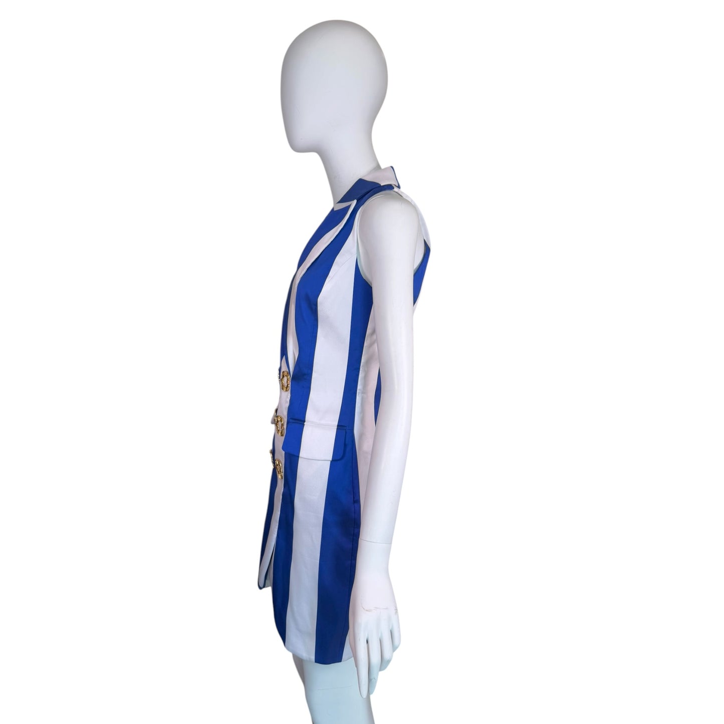Moschino Couture! Blue & White Stripe Double-Breasted Blazer Mini Dress Size 6