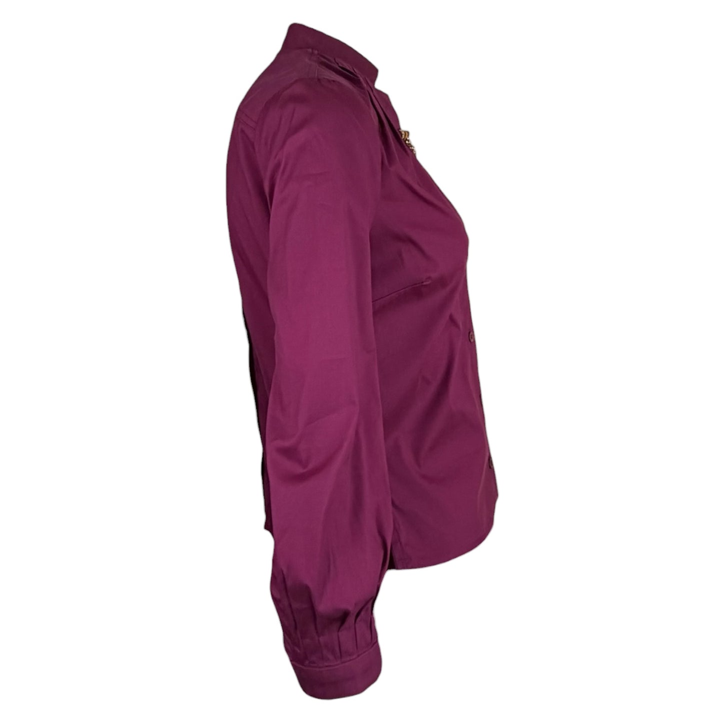 Gucci by Tom Ford Vintage Plum Stretch Cotton Deep V Bamboo-Inspired Chain Detail Blouse Size 40