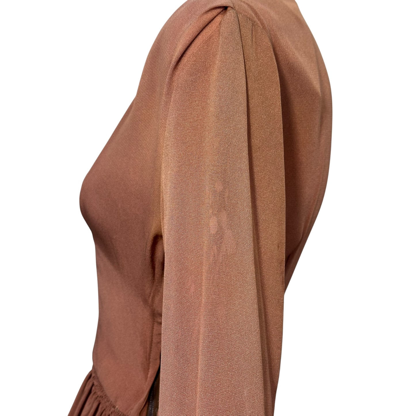 1940s Dusty Terracotta Rayon Crepe Asymmetrical Peplum Blouse | Size Small
