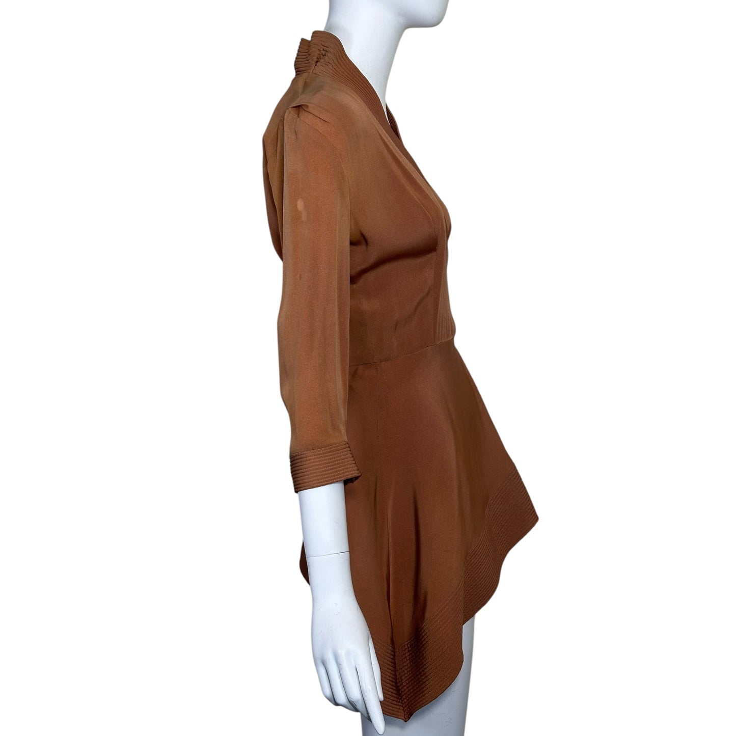 1940s Dusty Terracotta Rayon Crepe Asymmetrical Peplum Blouse | Size Small