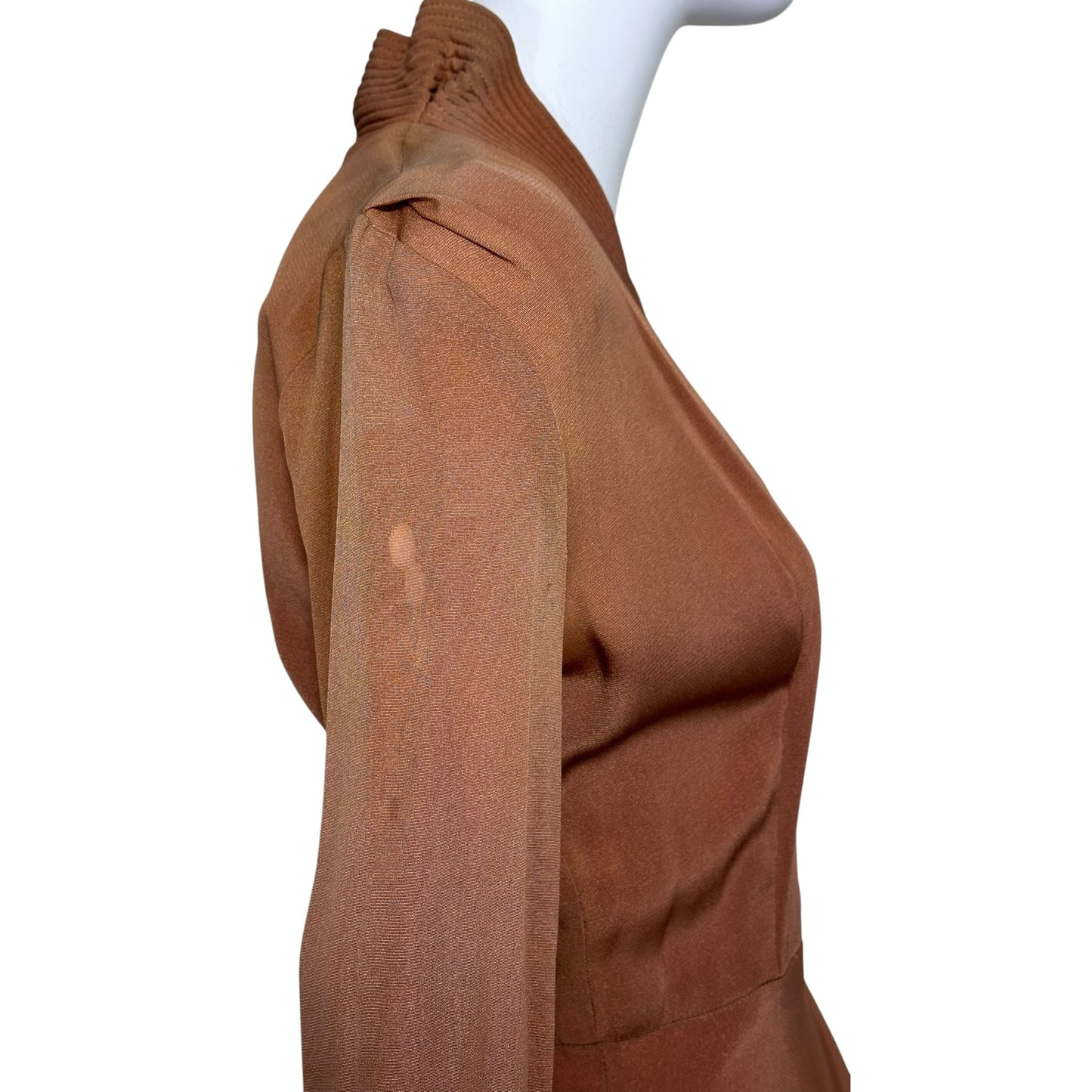 1940s Dusty Terracotta Rayon Crepe Asymmetrical Peplum Blouse | Size Small