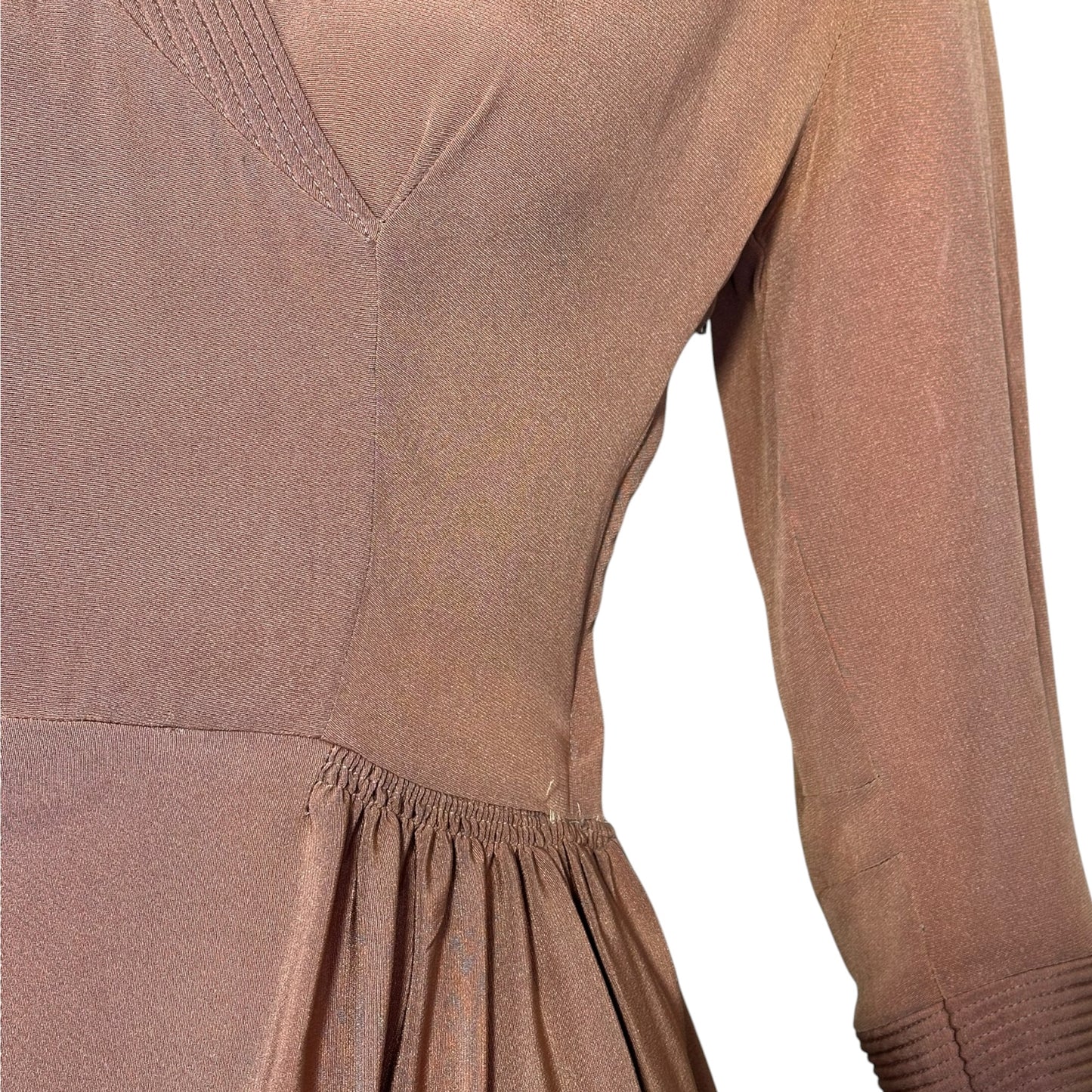 1940s Dusty Terracotta Rayon Crepe Asymmetrical Peplum Blouse | Size Small