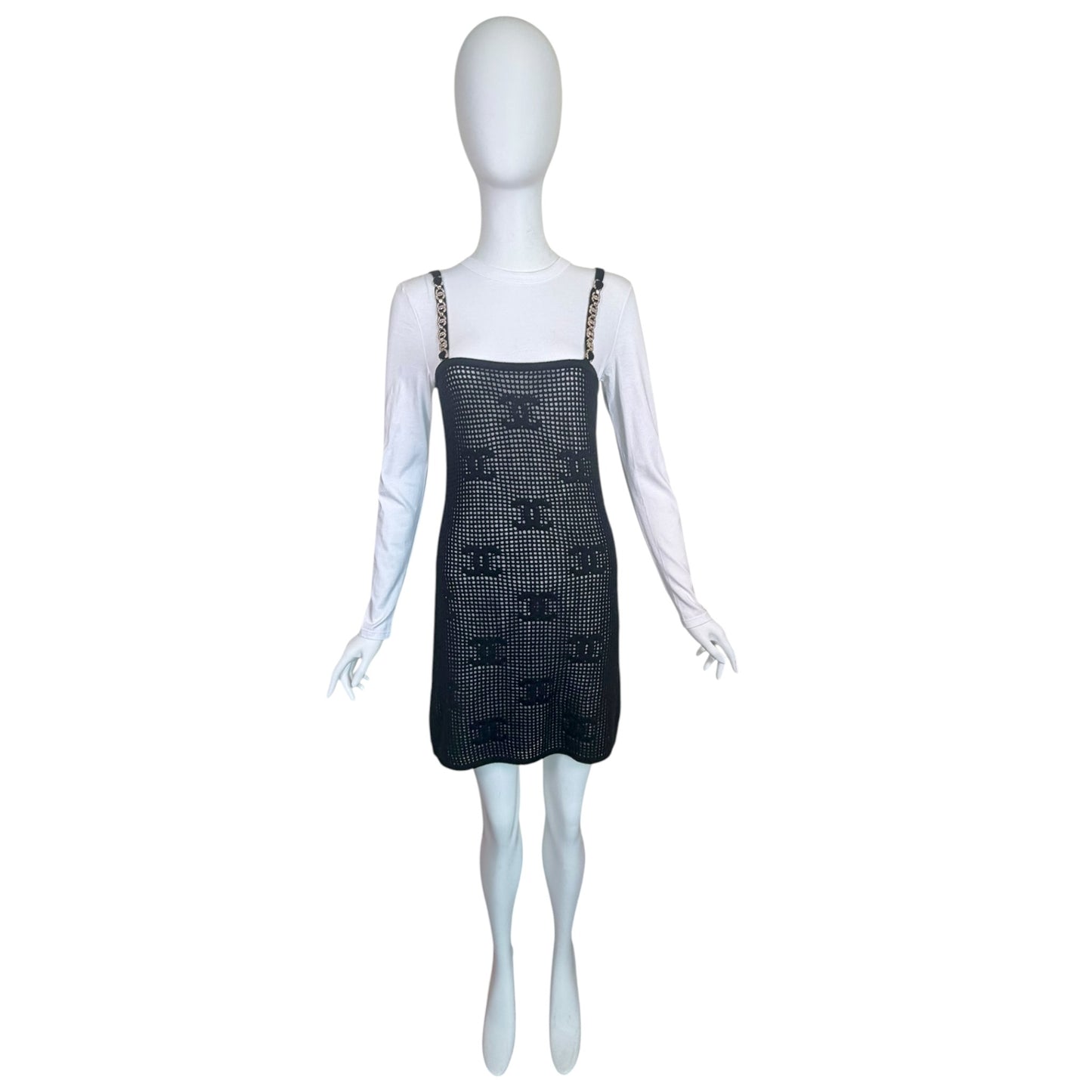 Chanel Resort 2022 Runway CC Logo Cashmere Mesh Dress & Cotton Top Set NWT Size S