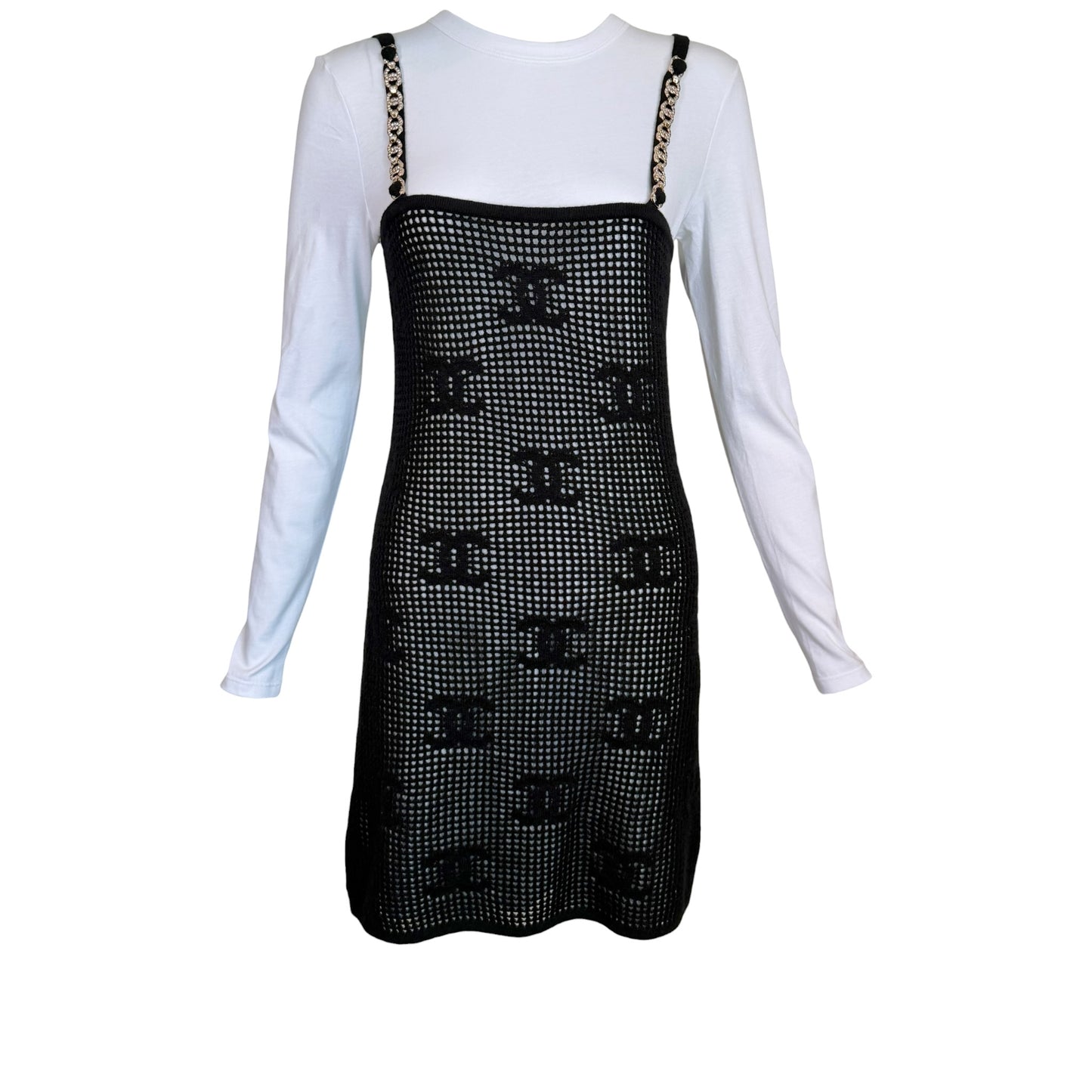 Chanel Resort 2022 Runway CC Logo Cashmere Mesh Dress & Cotton Top Set NWT Size S
