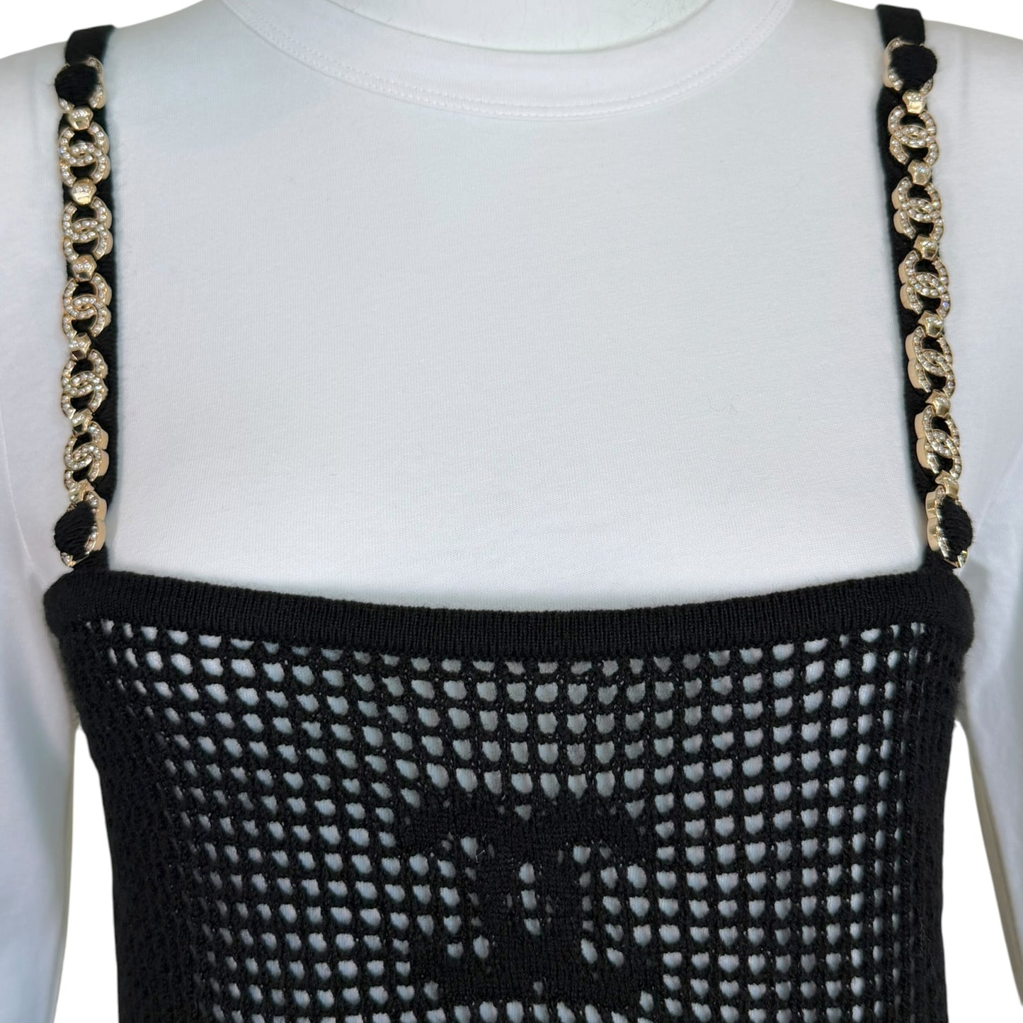 Chanel Resort 2022 Runway CC Logo Cashmere Mesh Dress & Cotton Top Set NWT Size S