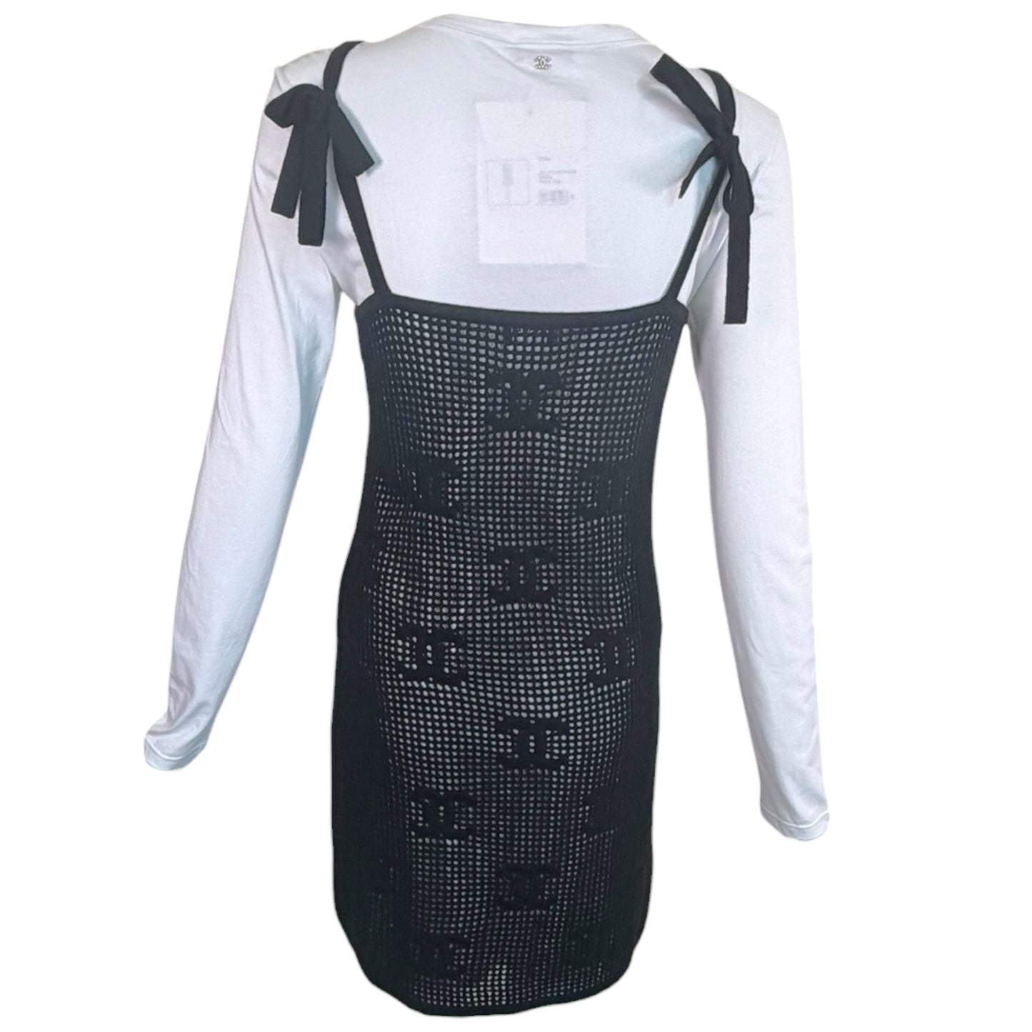 Chanel Resort 2022 Runway CC Logo Cashmere Mesh Dress & Cotton Top Set NWT Size S