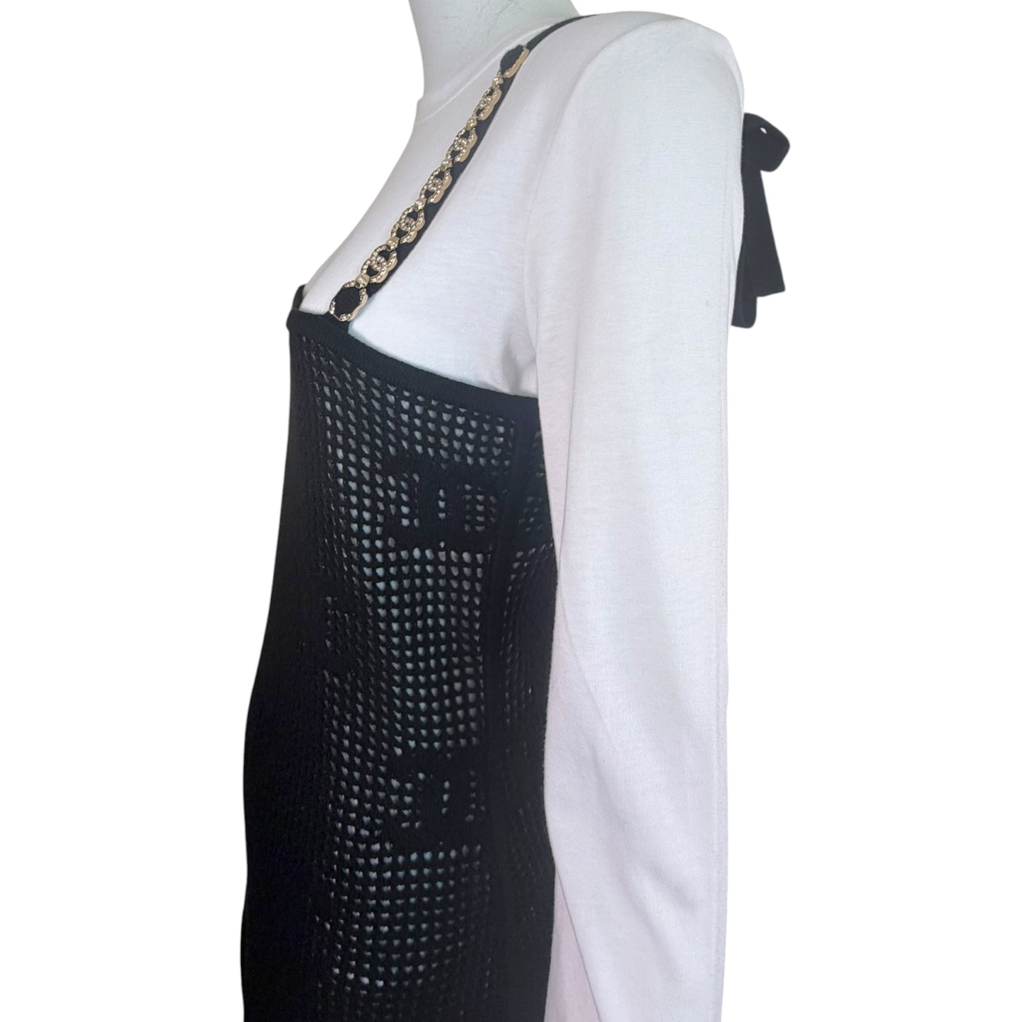 Chanel Resort 2022 Runway CC Logo Cashmere Mesh Dress & Cotton Top Set NWT Size S
