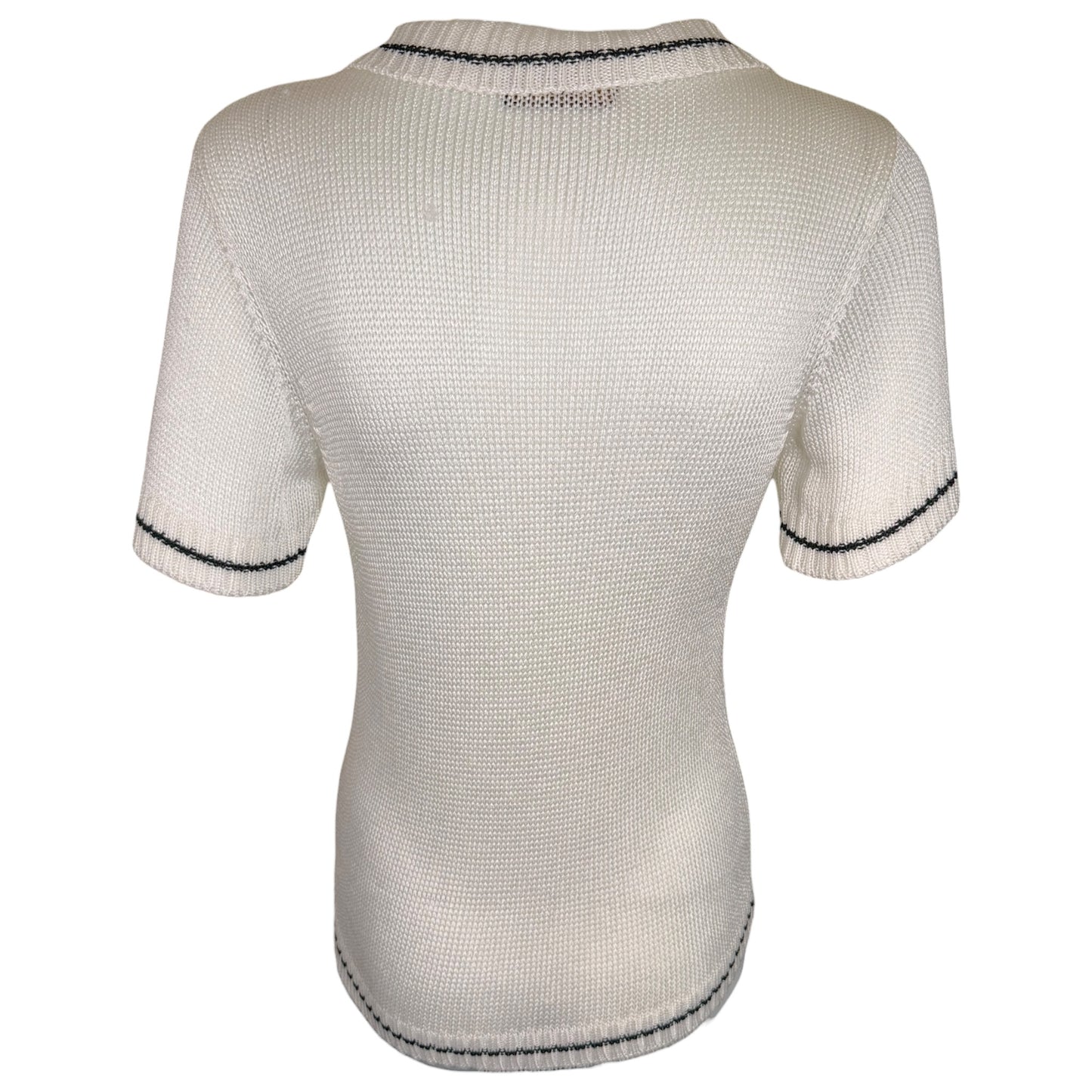 Vintage 1990s Fendi White Knit Zucca Logo Top with Black Contrast Trim