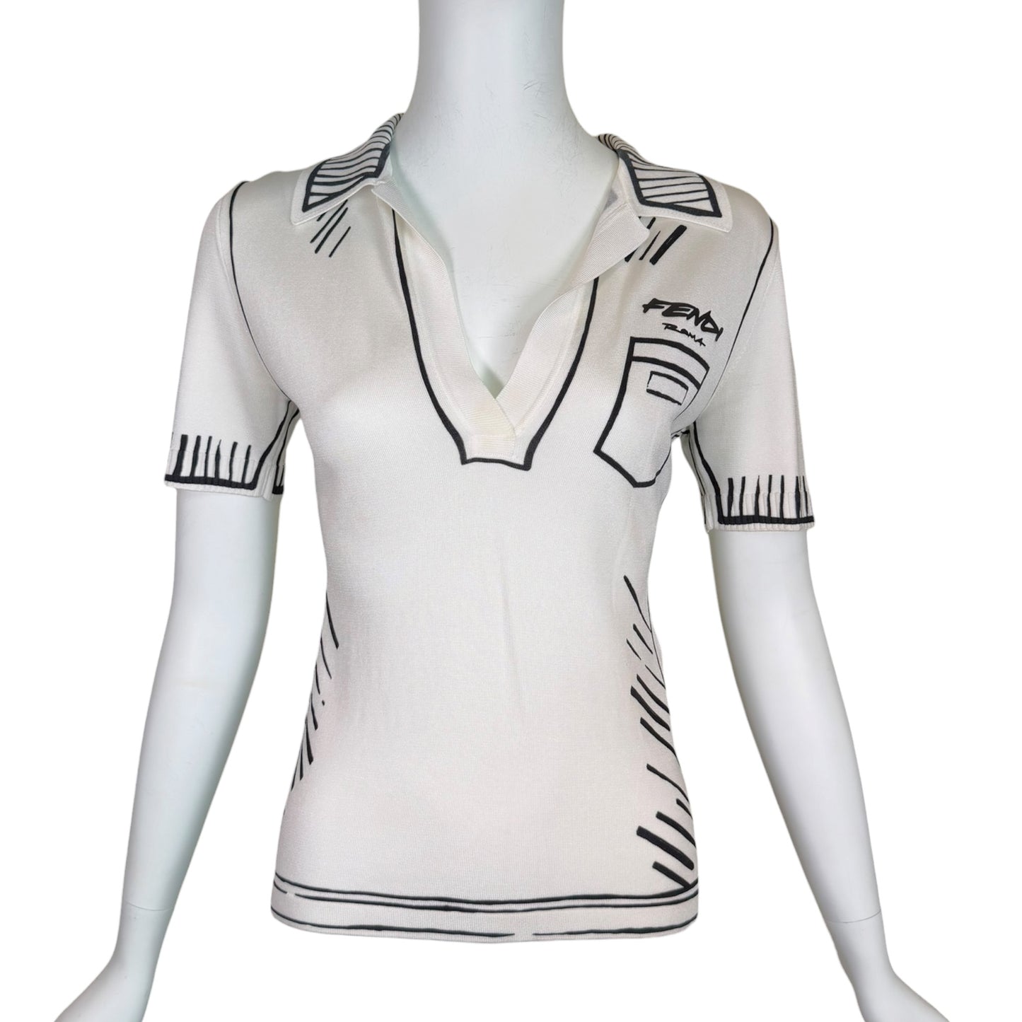 Fendi x Joshua Vides Pre-Fall 2020 California Sky Trompe-l'Oeil Sketch Knit Polo Top IT 38