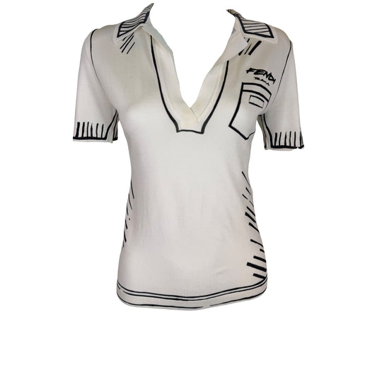 Fendi x Joshua Vides Pre-Fall 2020 California Sky Trompe-l'Oeil Sketch Knit Polo Top IT 38