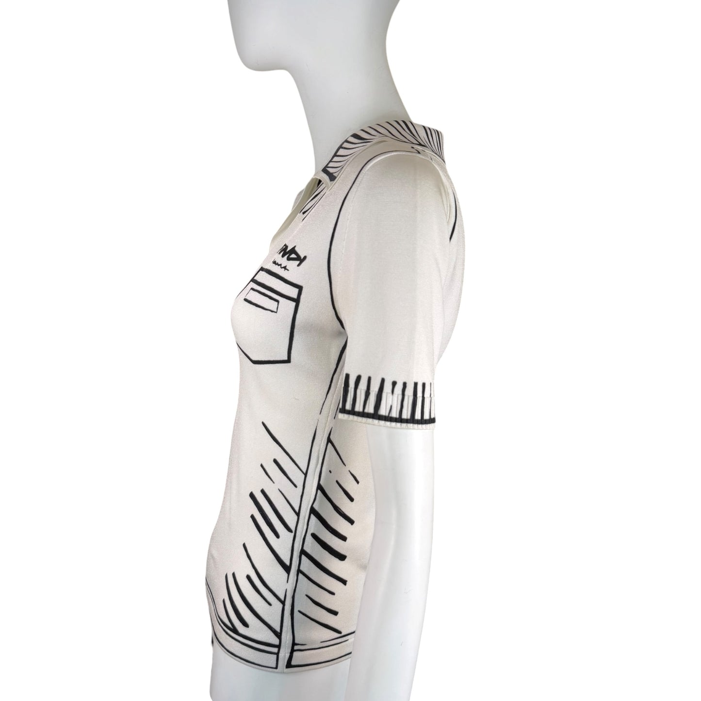 Fendi x Joshua Vides Pre-Fall 2020 California Sky Trompe-l'Oeil Sketch Knit Polo Top IT 38