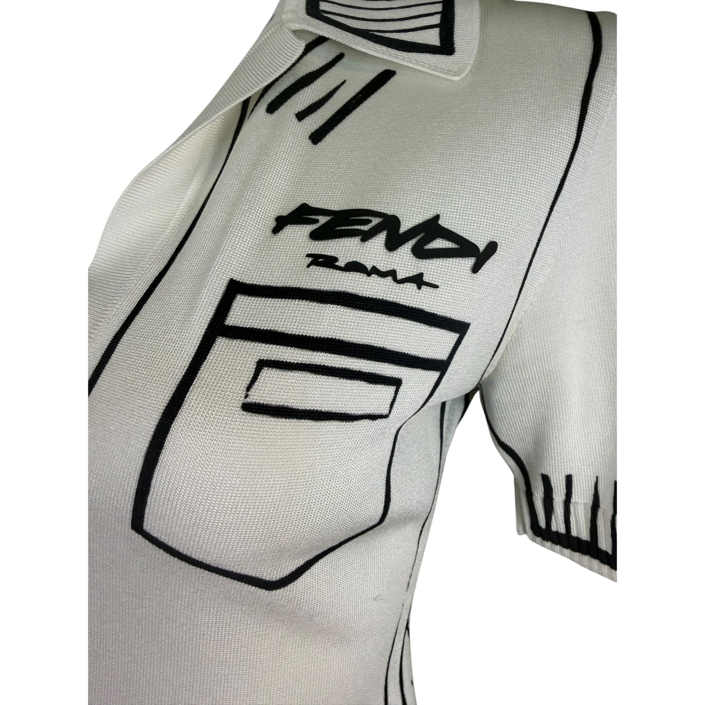 Fendi x Joshua Vides Pre-Fall 2020 California Sky Trompe-l'Oeil Sketch Knit Polo Top IT 38