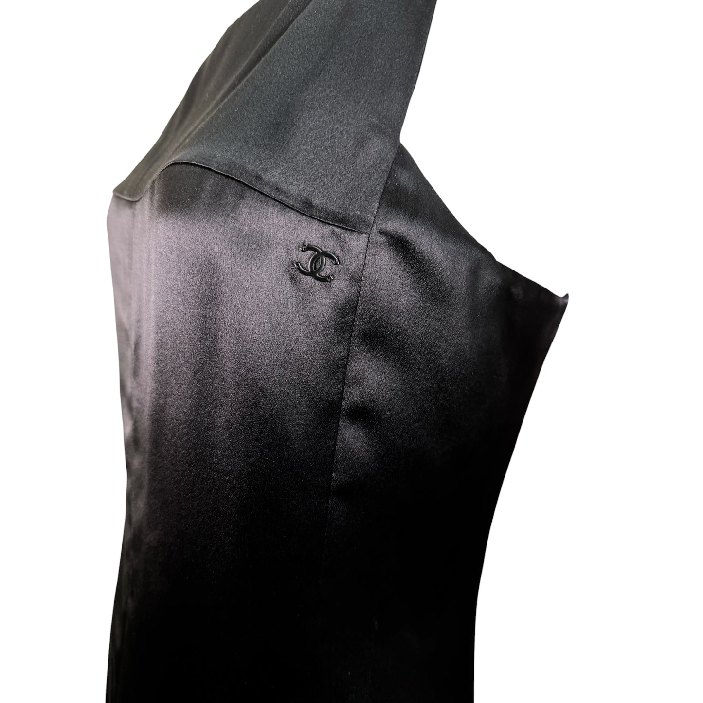 Chanel Black Silk Satin CC Logo Tank Top NWT Size 36 Made in France
