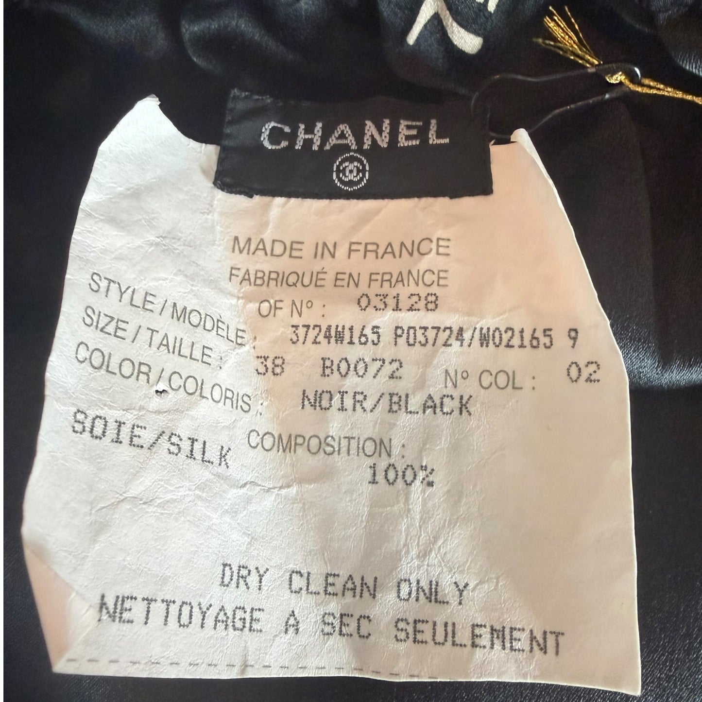 Chanel F/W 1994 Runway Black Silk Quilted Utility Skirt with CC Logo Tabs Sz 38
