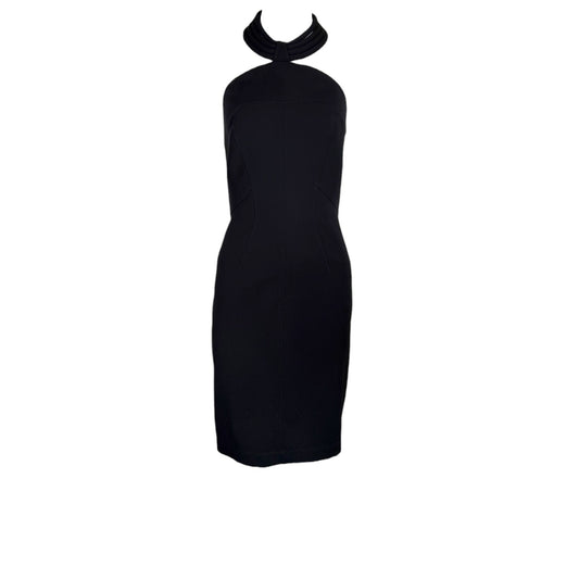Vintage MUGLER Black Sculptural Halter Neck Bodycon Cocktail Dress Size 44 Made in France
