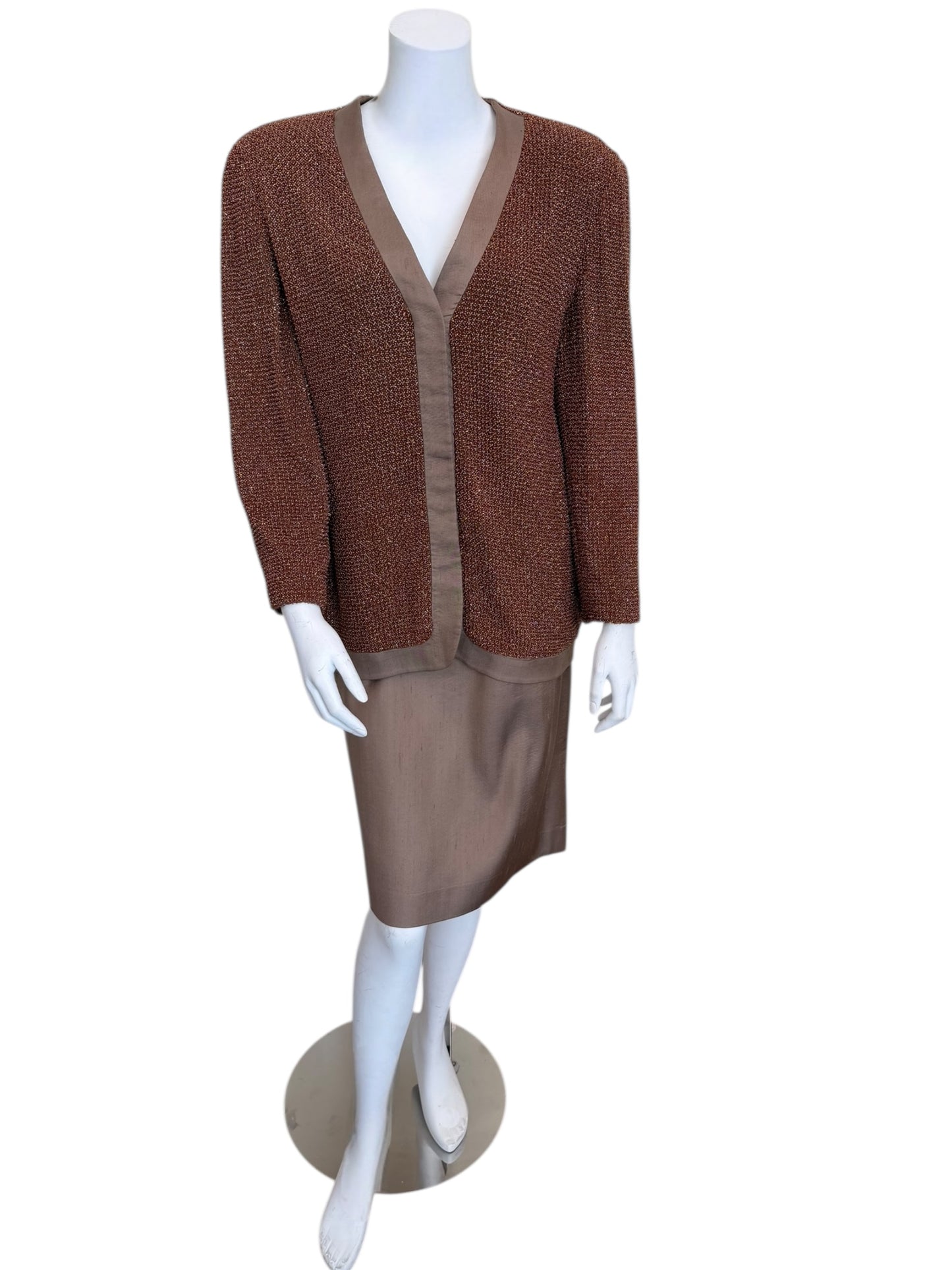 Vintage Giorgio Armani Beaded Silk Jacket & Pencil Skirt Set - 1980s/90s Power Minimalism