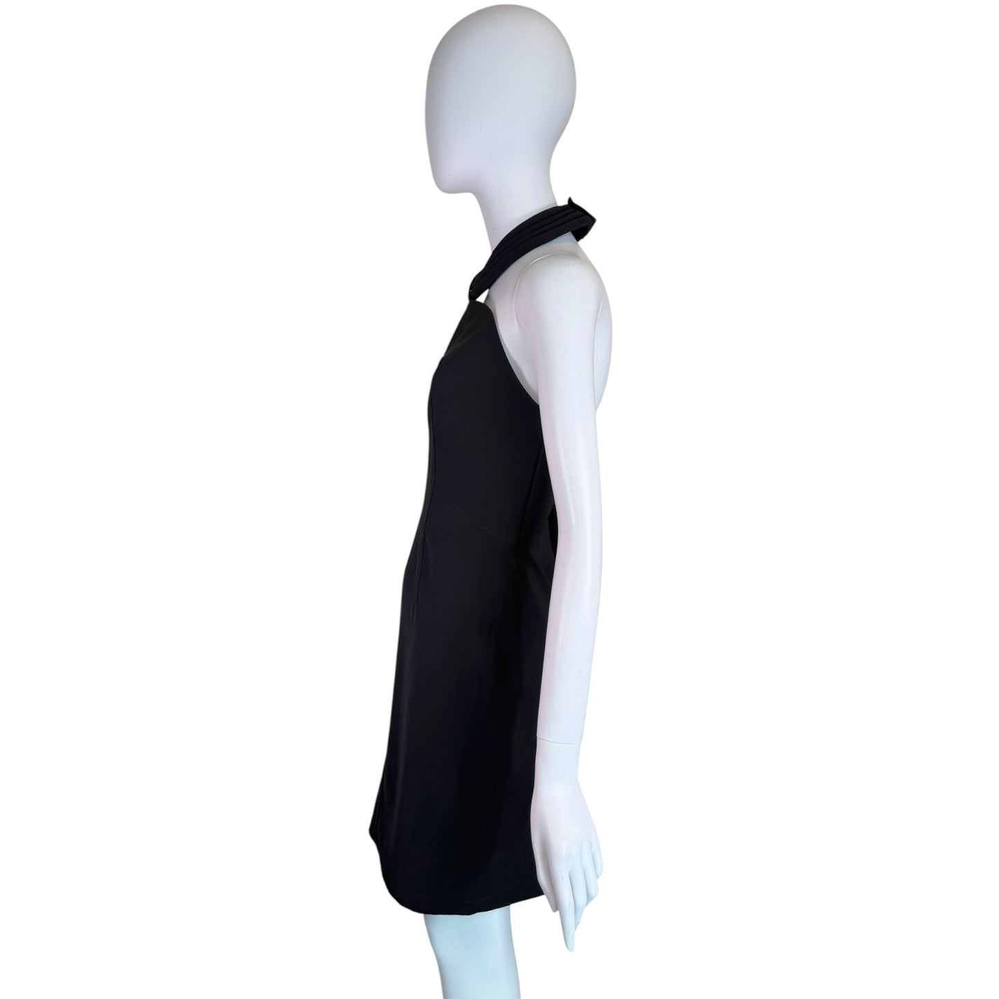 Vintage MUGLER Black Sculptural Halter Neck Bodycon Cocktail Dress Size 44 Made in France